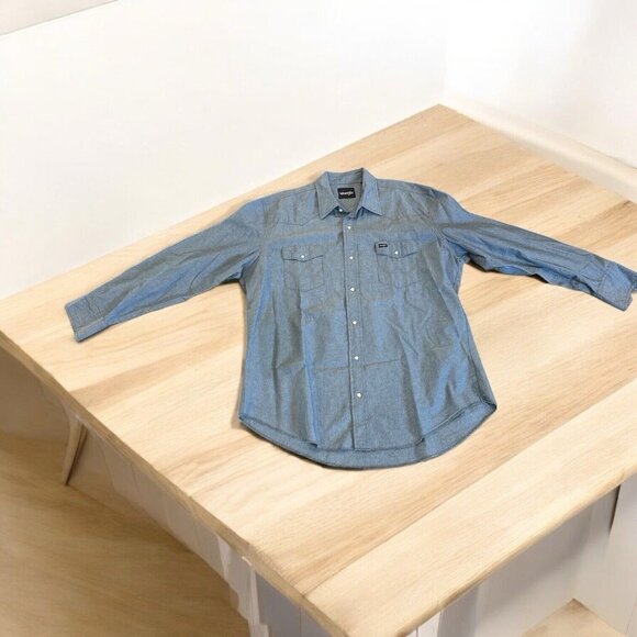 Wrangler Shirt Mens 2XT Blue Denim Western Pearl Snap Long Sleeve Cowboy - Picture 2 of 8